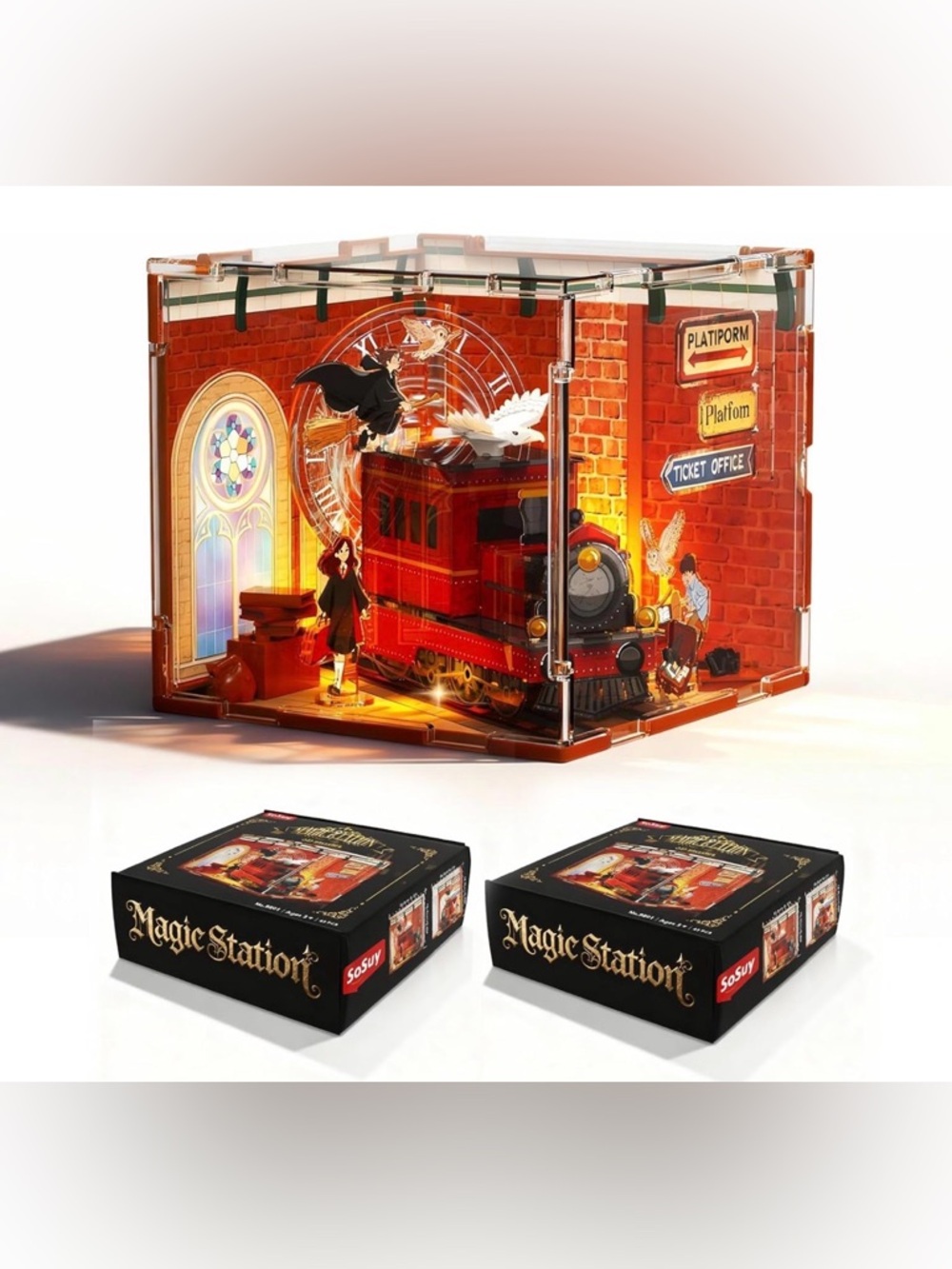 Magic Train Station Book Nook Kit: Acrylic Train 3D Puzzle Model with Lights